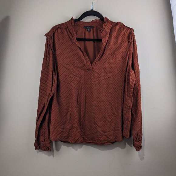 J.Crew Womens XL Rust Textured Long Sleeve Blouse With Ruffle Collar & Button Cu - Picture 1 of 6